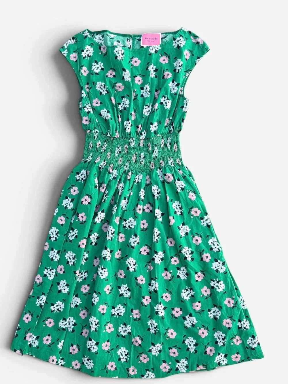 Kate Spade Lily Blooms Blaire Green Floral Smocked Dress Size S